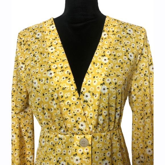 SOLD *** ASOS Yellow Floral Print Long Sleeve Midi Dress - Picture 2 of 6